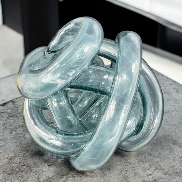 Vintage Hand Blown Glass Knot Sculpture Figurine Paperweight Blue Gray Tint - Picture 1 of 12